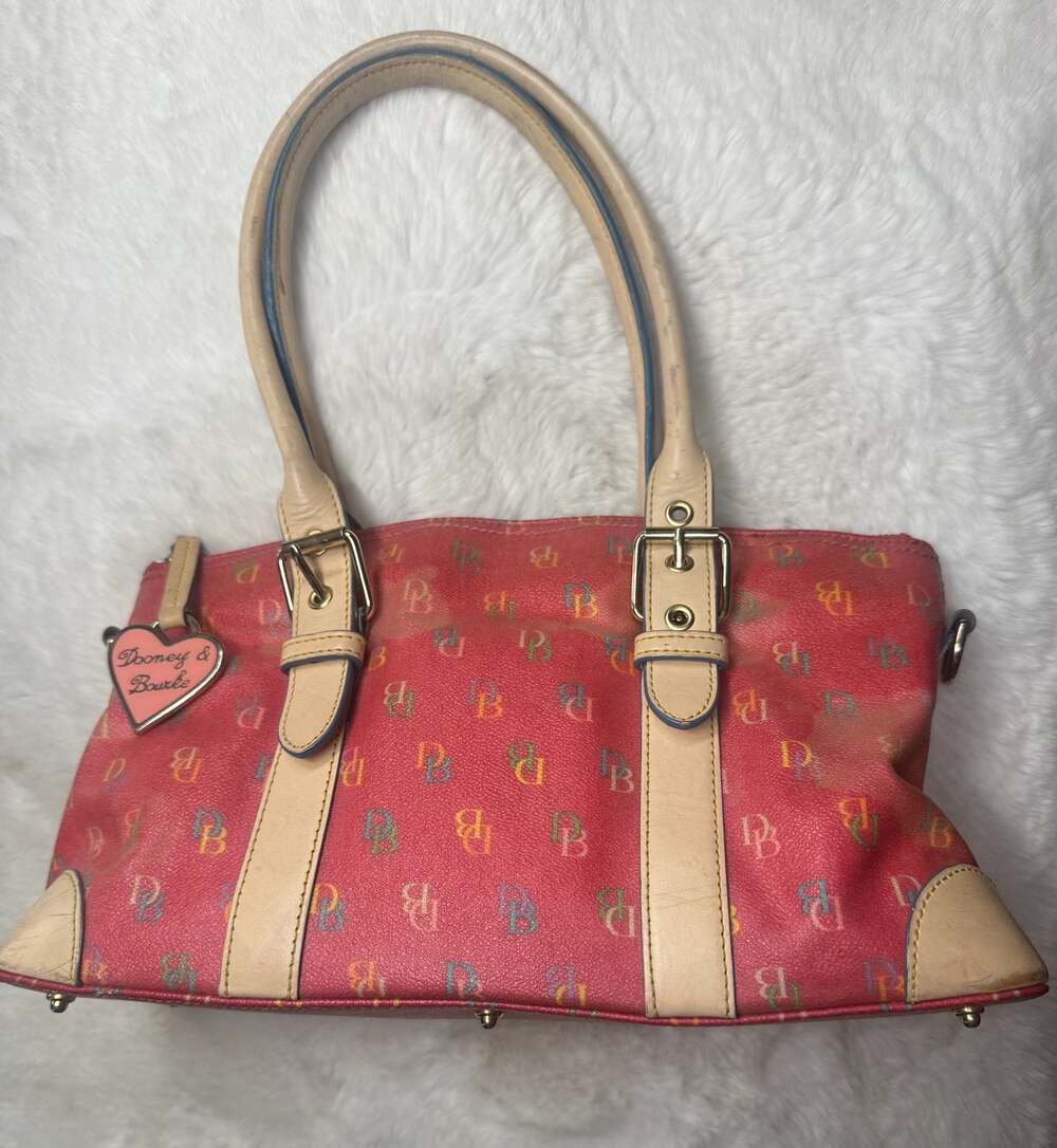 Dooney & Bourke Monogram Multi-Color DB Logo Satchel with Leather Trim